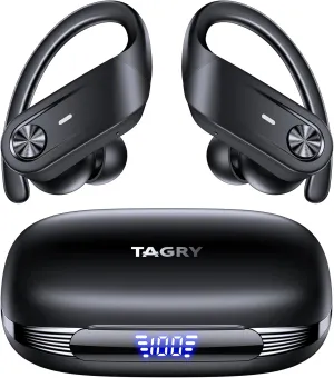 TAGRY Blueetooth Headphones Wireless Earbuds 80Hrs Playtime Power Display IPX7 Waterproof Sport Ear Buds with Deep Bass in Ear Earphones for Running Workout Exercise Gym Black