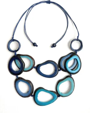 Tagua Nut necklace in blue, TAG738 Tagua slice Necklace, adjustable organic eco friendly necklace, blue Tagua nut Jewelry