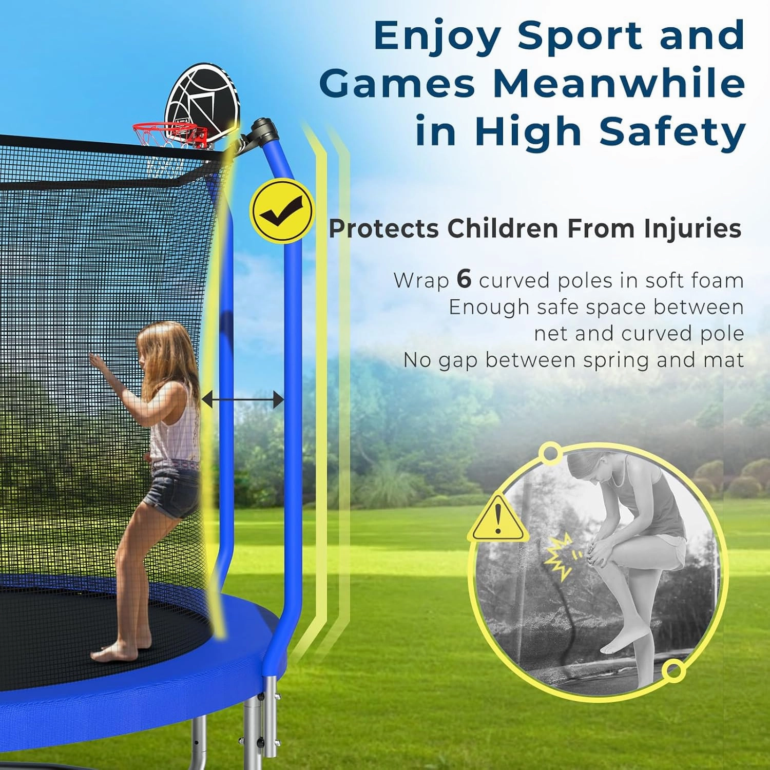 Tatub Upgraded 10FT 8FT 12FT 14FT Trampoline for Kids and Adults, Outdoor Trampolines with Basketball Hoop & Enclosure Net, Accessories Set, Backyard Trampoline for 4-8 Kids and Adults