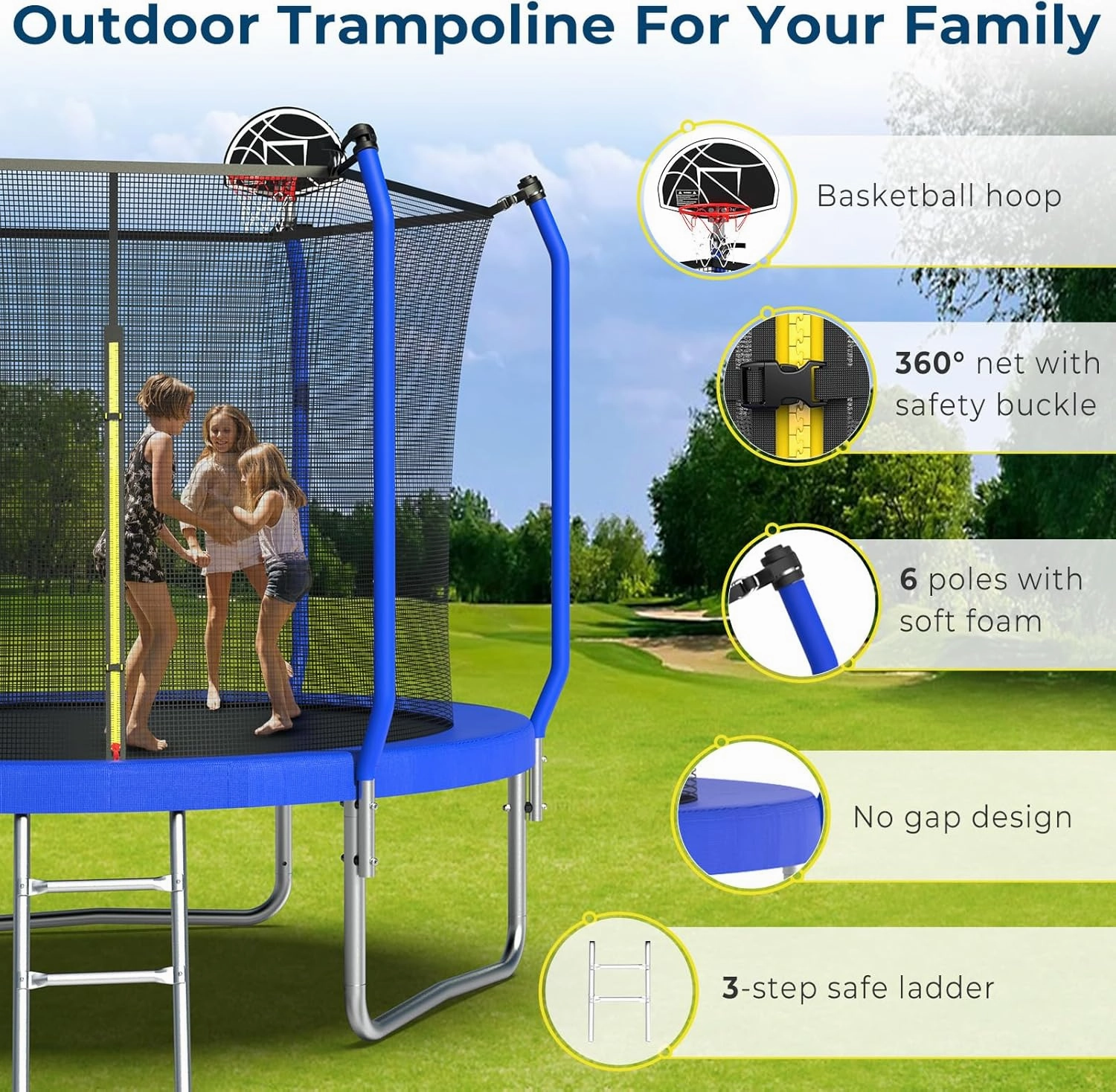 Tatub Upgraded 10FT 8FT 12FT 14FT Trampoline for Kids and Adults, Outdoor Trampolines with Basketball Hoop & Enclosure Net, Accessories Set, Backyard Trampoline for 4-8 Kids and Adults