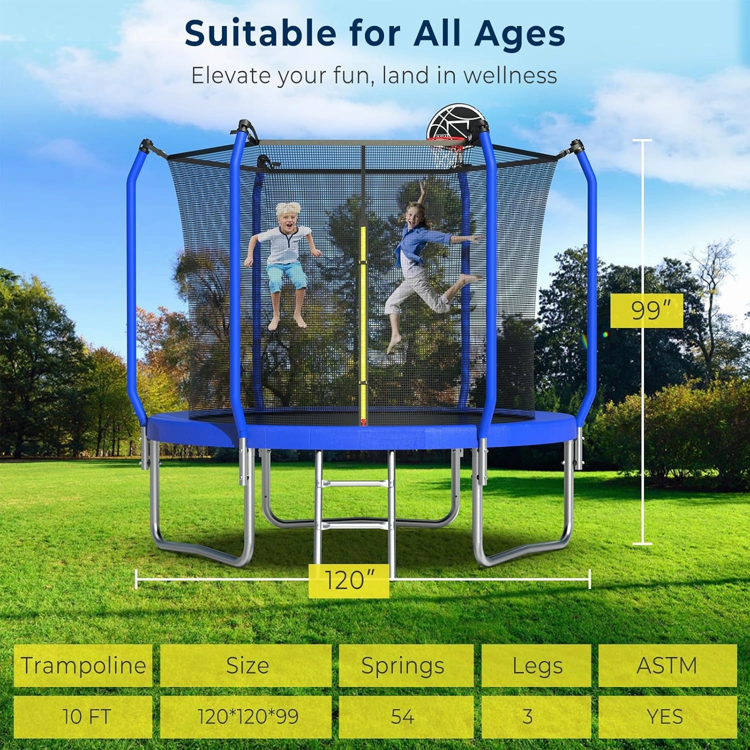 Tatub Upgraded 10FT 8FT 12FT 14FT Trampoline for Kids and Adults, Outdoor Trampolines with Basketball Hoop & Enclosure Net, Accessories Set, Backyard Trampoline for 4-8 Kids and Adults