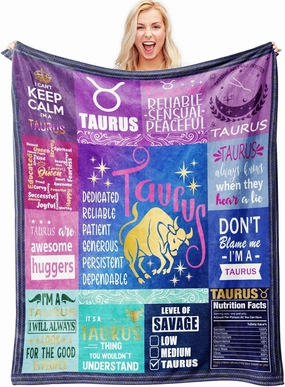 Taurus Zodiac Throw Blanket – 50"x60" Soft Fleece – Astrology Gift for Taurus Women – Birthday, Mother's Day, Taurus Constellation Decor