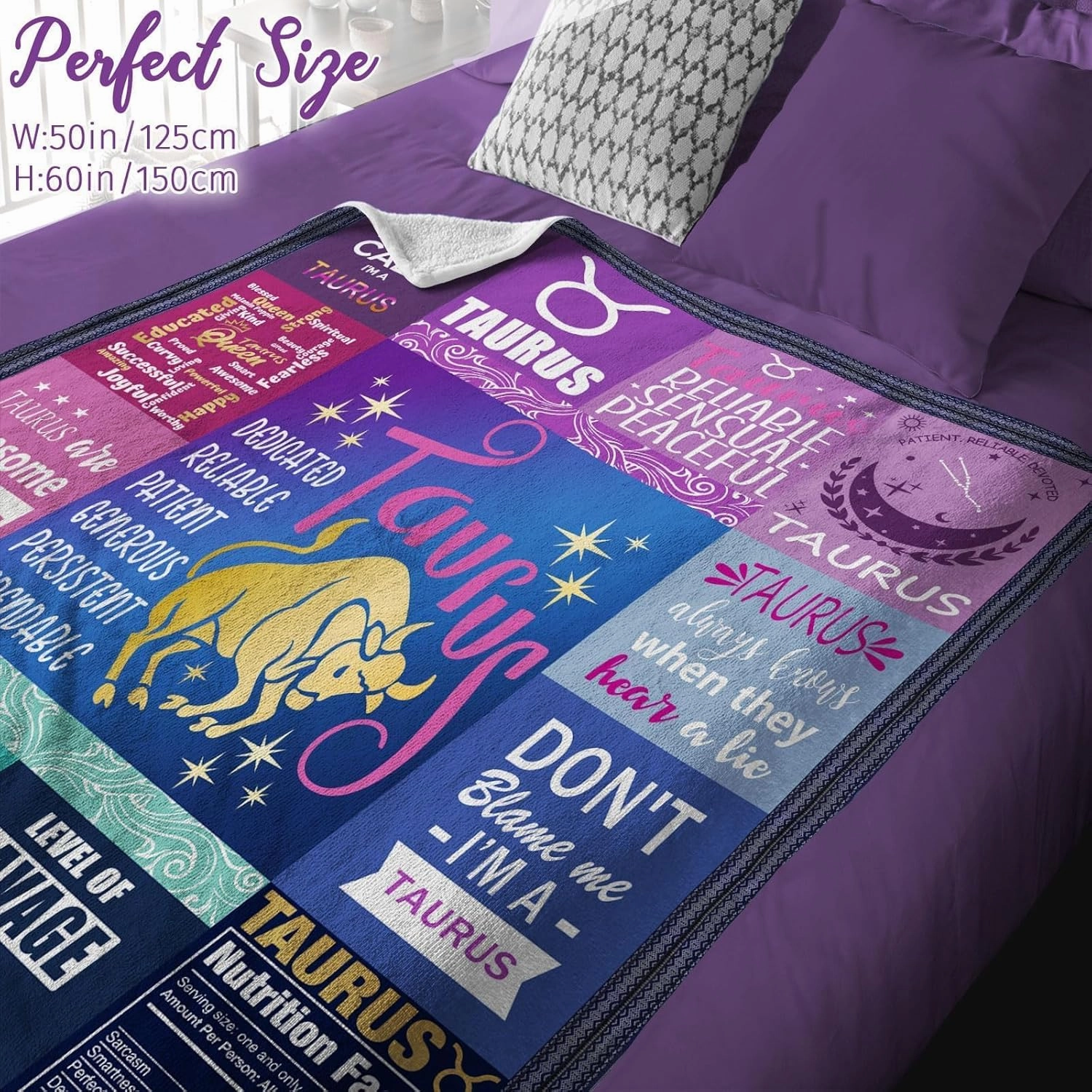 Taurus Zodiac Throw Blanket – 50"x60" Soft Fleece – Astrology Gift for Taurus Women – Birthday, Mother's Day, Taurus Constellation Decor