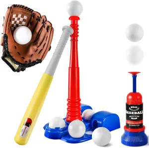 Tball Set for Kids, T Ball Sets for Toddlers 1-3, Baseball Toys with 6 Balls/Glove/Pitching Machine/Bat/Tee, Outdoor Sports Gifts for Boys Girls(Blue)