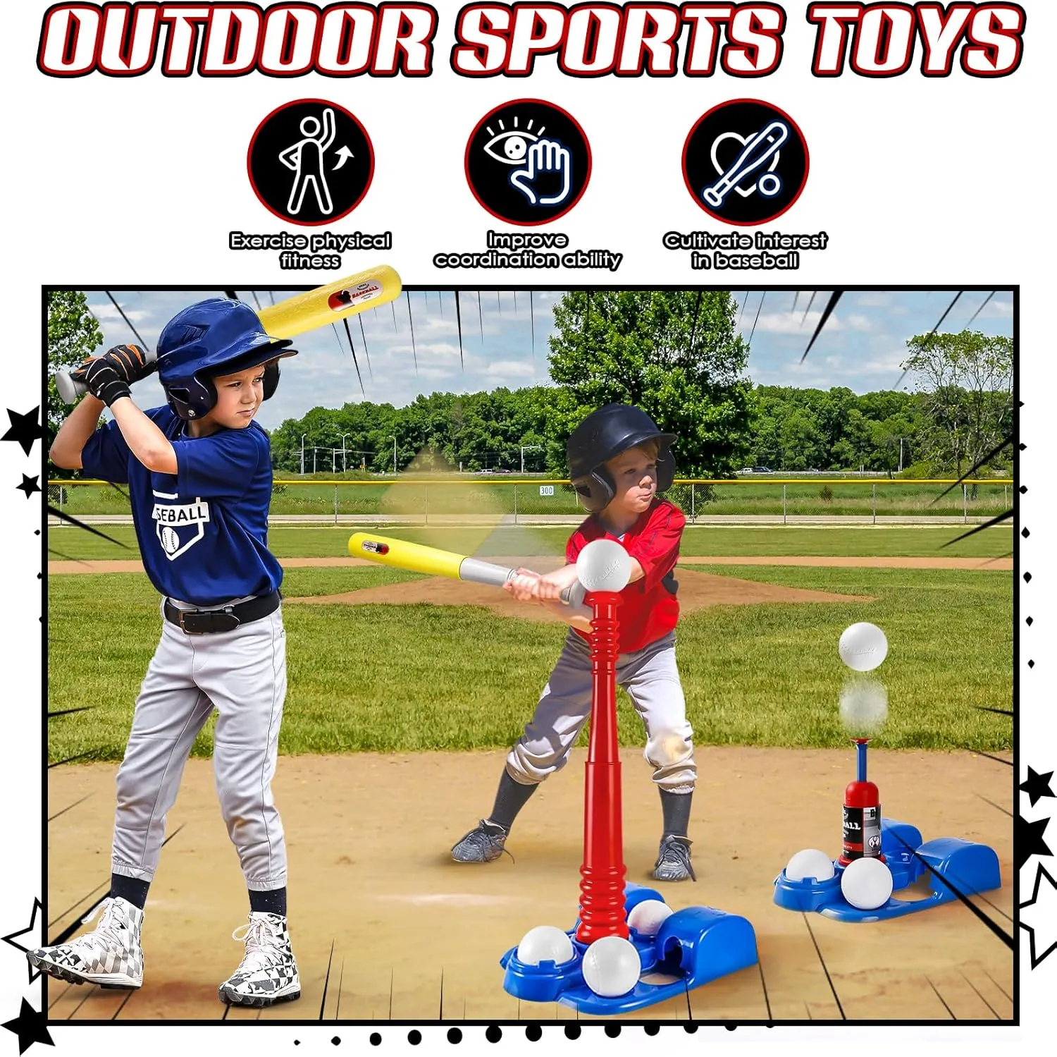 Tball Set for Kids, T Ball Sets for Toddlers 1-3, Baseball Toys with 6 Balls/Glove/Pitching Machine/Bat/Tee, Outdoor Sports Gifts for Boys Girls(Blue)