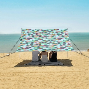 Teal Colorful Mermaid Scale Beach Canopy Tent Anti-UV & Wind Resistant, Magic Glitter Gold Camping Sun Shelter Easy Setup Portable,Outdoor Shade Tents with Sandbags,Sand Shovels,Ground Pegs & St