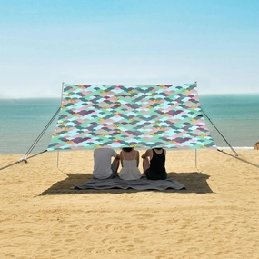 Teal Colorful Mermaid Scale Beach Canopy Tent Anti-UV & Wind Resistant, Magic Glitter Gold Camping Sun Shelter Easy Setup Portable,Outdoor Shade Tents with Sandbags,Sand Shovels,Ground Pegs & St