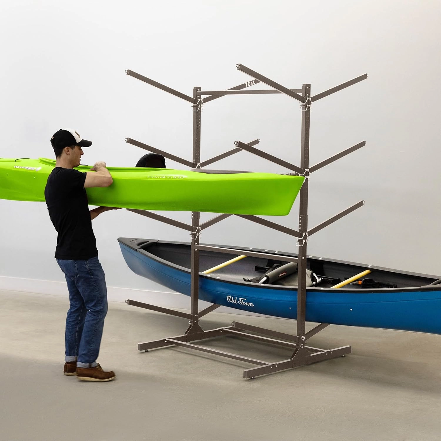 Teal Triangle Freestanding Kayak Storage Rack - Storage Rack for 8 Kayaks or Canoes - Premium Kayak Stand for Outdoor and Indoor - Adjustable Kayak Holder and Canoe Storage Stand