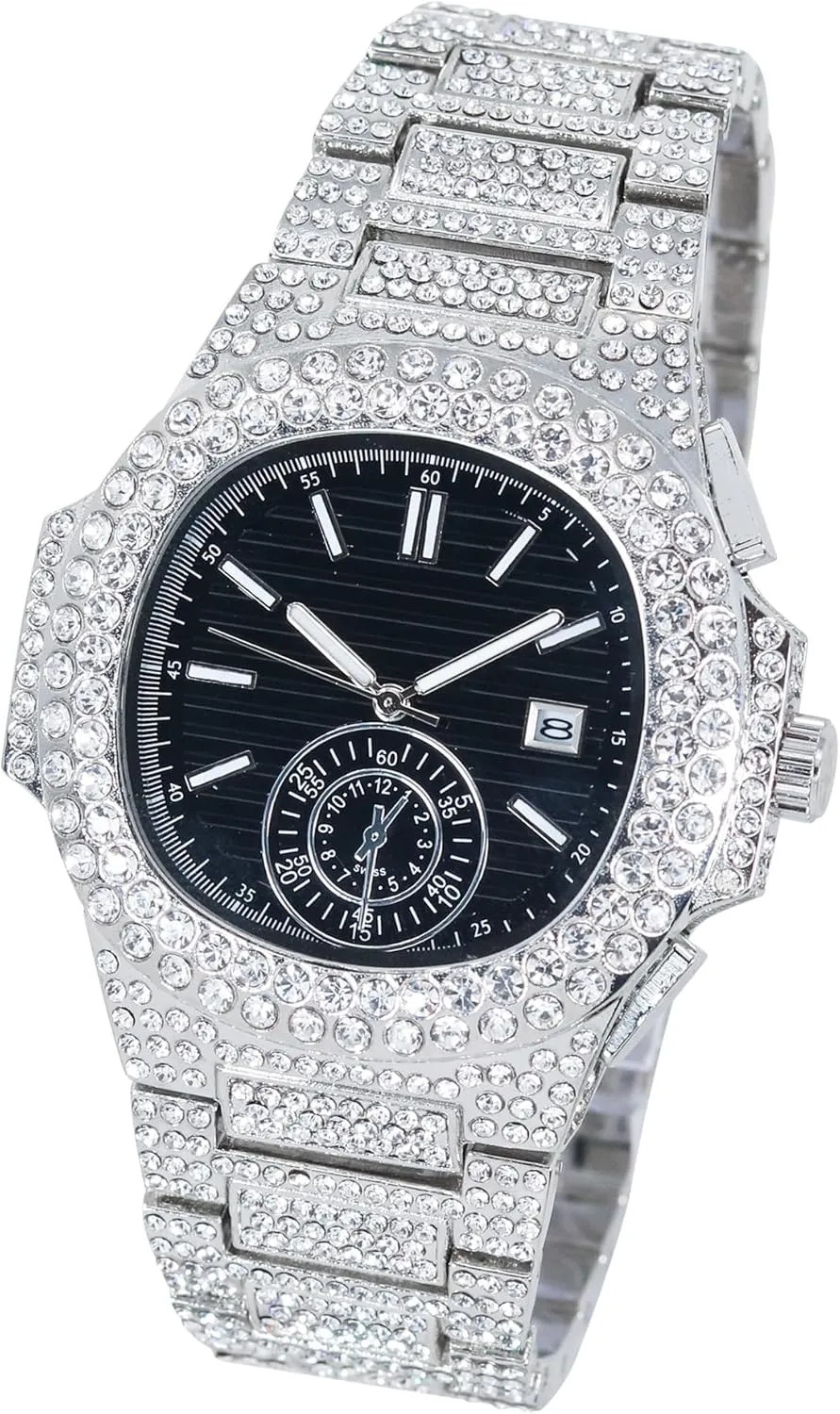 Techno Pave Men's 43mm Iced Out Watch - Luxury Hip-Hop Style, Quartz Movement