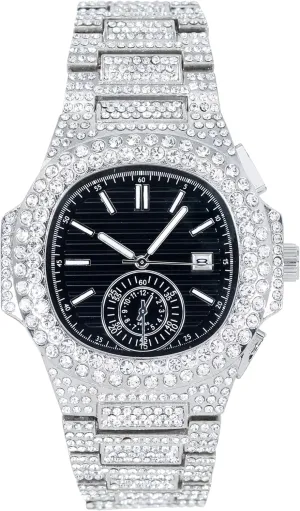 Techno Pave Men's 43mm Iced Out Watch - Luxury Hip-Hop Style, Quartz Movement