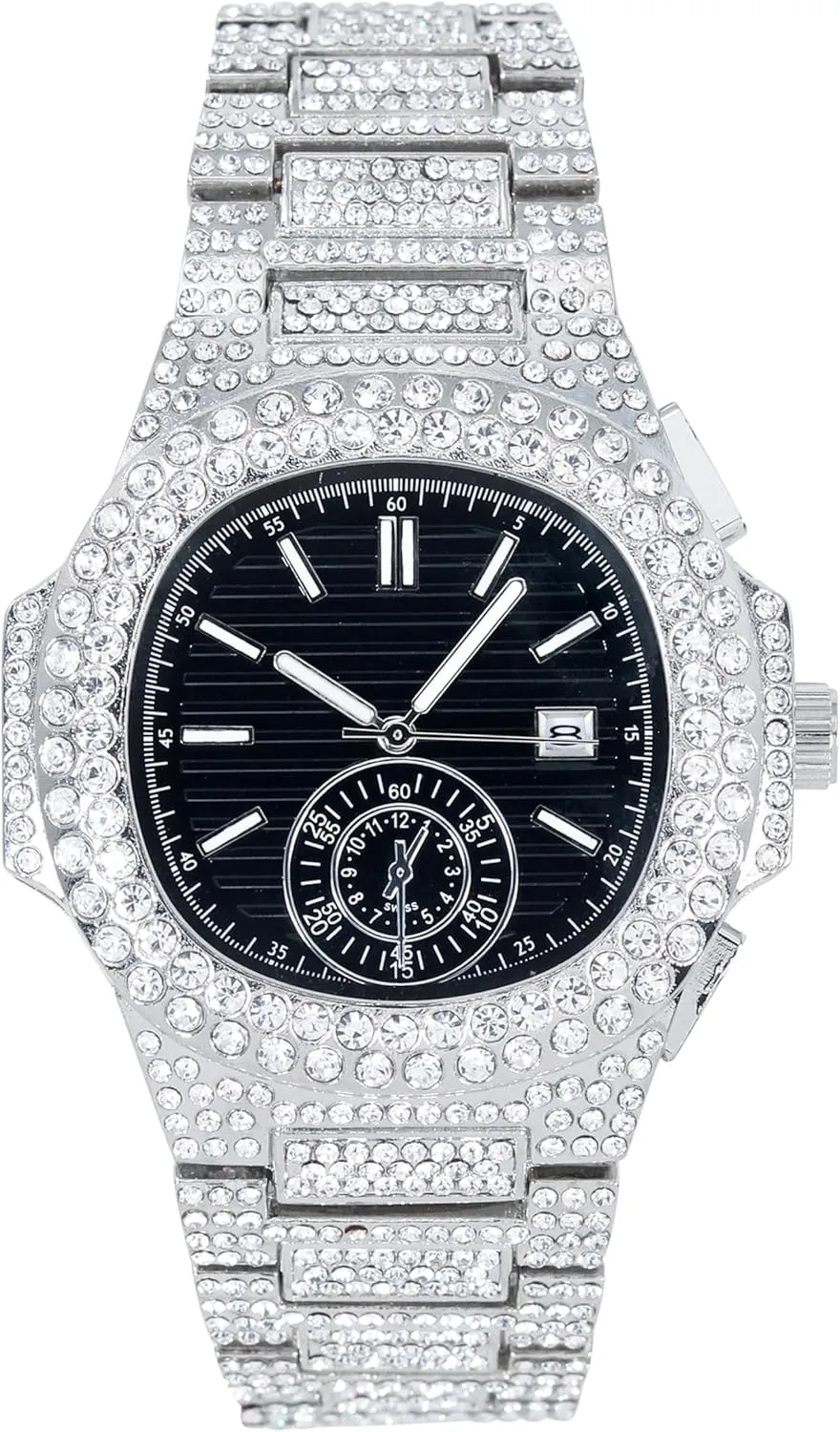 Techno Pave Men's 43mm Iced Out Watch - Luxury Hip-Hop Style, Quartz Movement