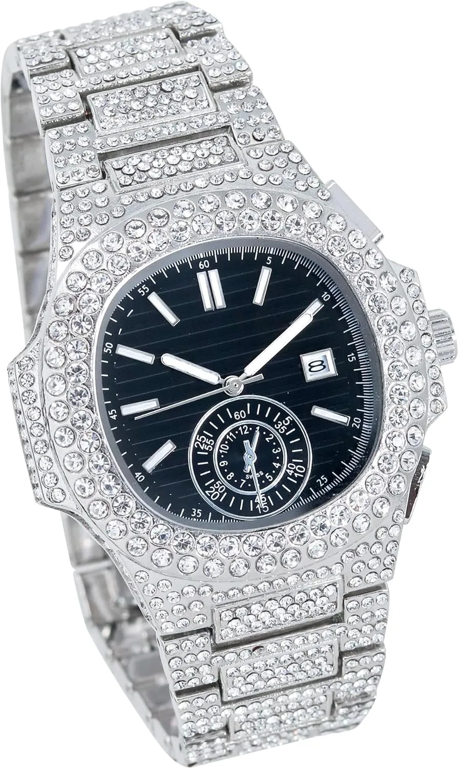 Techno Pave Men's 43mm Iced Out Watch - Luxury Hip-Hop Style, Quartz Movement