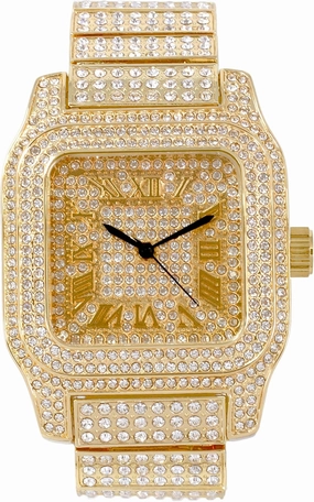 Techno Pave Men's Fully Iced Out Square Metal Band Diamond Watch