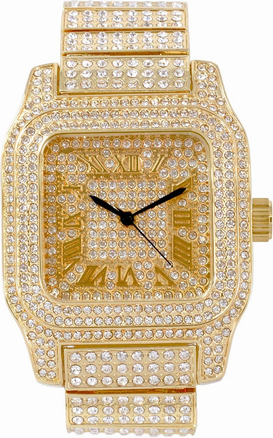 Techno Pave Men's Fully Iced Out Square Metal Band Diamond Watch