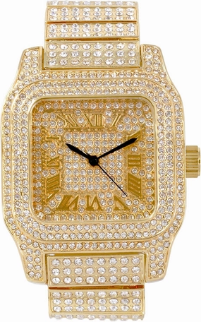 Techno Pave Men's Fully Iced Out Square Metal Band Diamond Watch