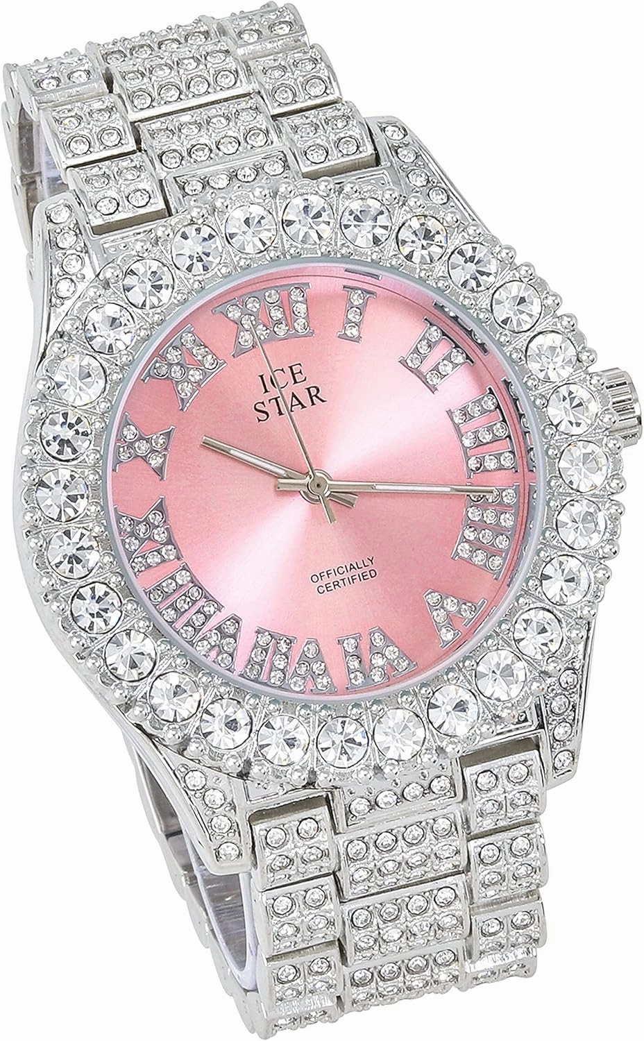 Techno Pave Womens Iced Solitaire Bezel Watch & Chain Set, 44mm Case