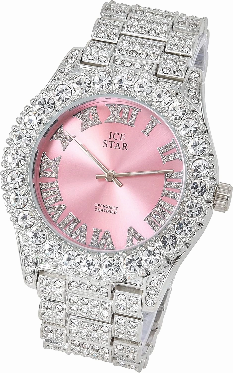 Techno Pave Womens Iced Solitaire Bezel Watch & Chain Set, 44mm Case
