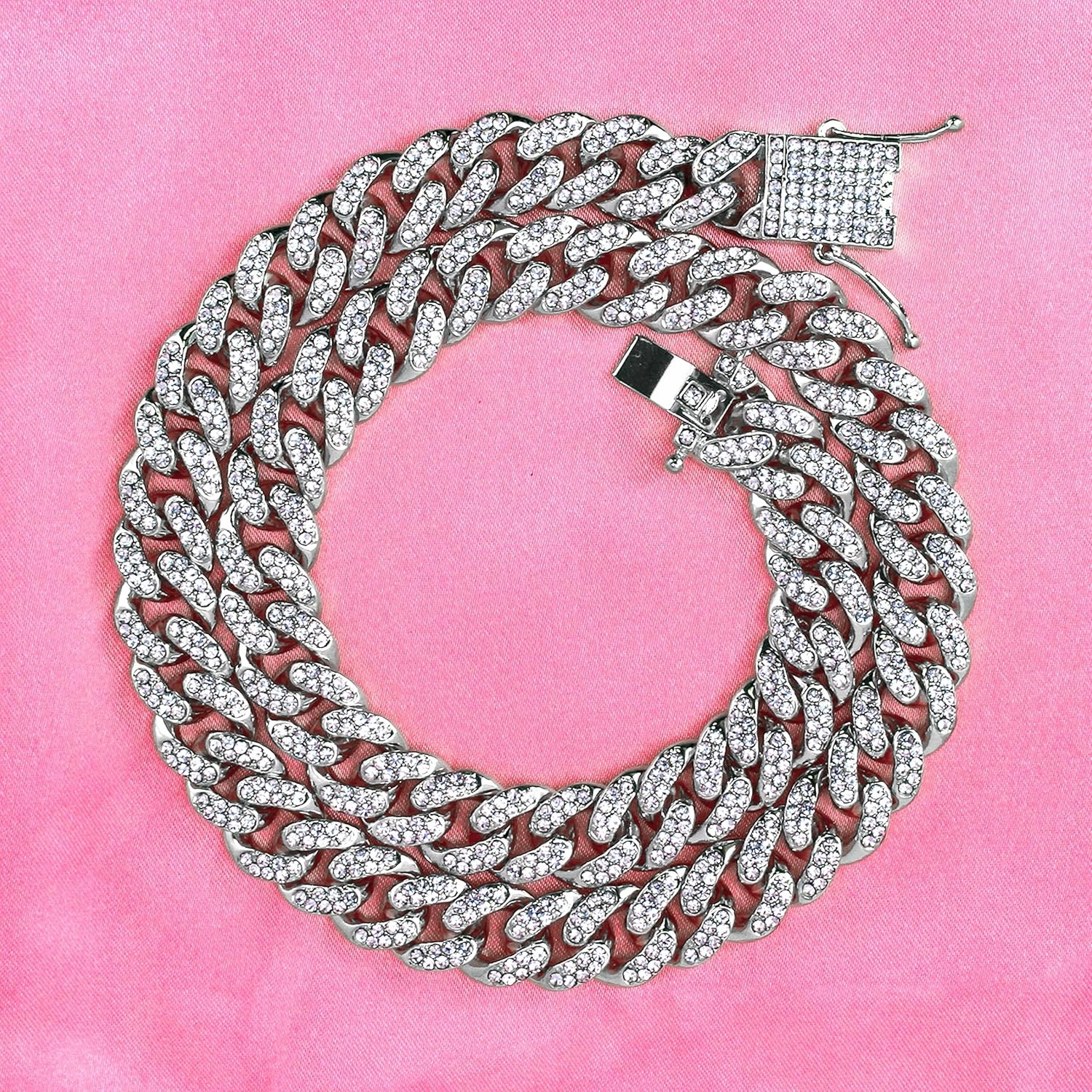 Techno Pave Womens Iced Solitaire Bezel Watch & Chain Set, 44mm Case