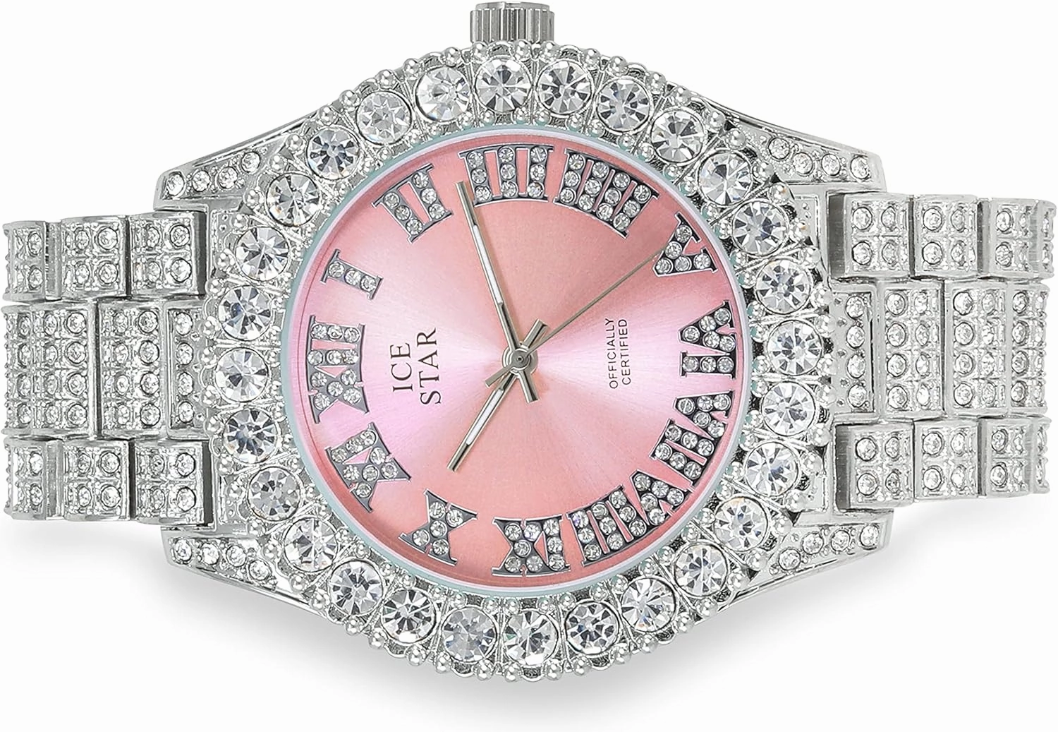Techno Pave Womens Iced Solitaire Bezel Watch & Chain Set, 44mm Case