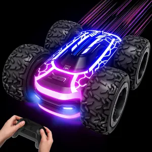 Tecnock Remote Control Car for Boys 4-7, 2.4GHz Rc Stunt Car for Kids, 360°Rotating Double Sided RC Car with Lights, Car Toy for Boys and Girls