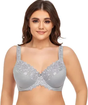 TELIMUSSTO Women's Full Coverage Underwire Bra Non Padded Floral Lace Bras Plus Size