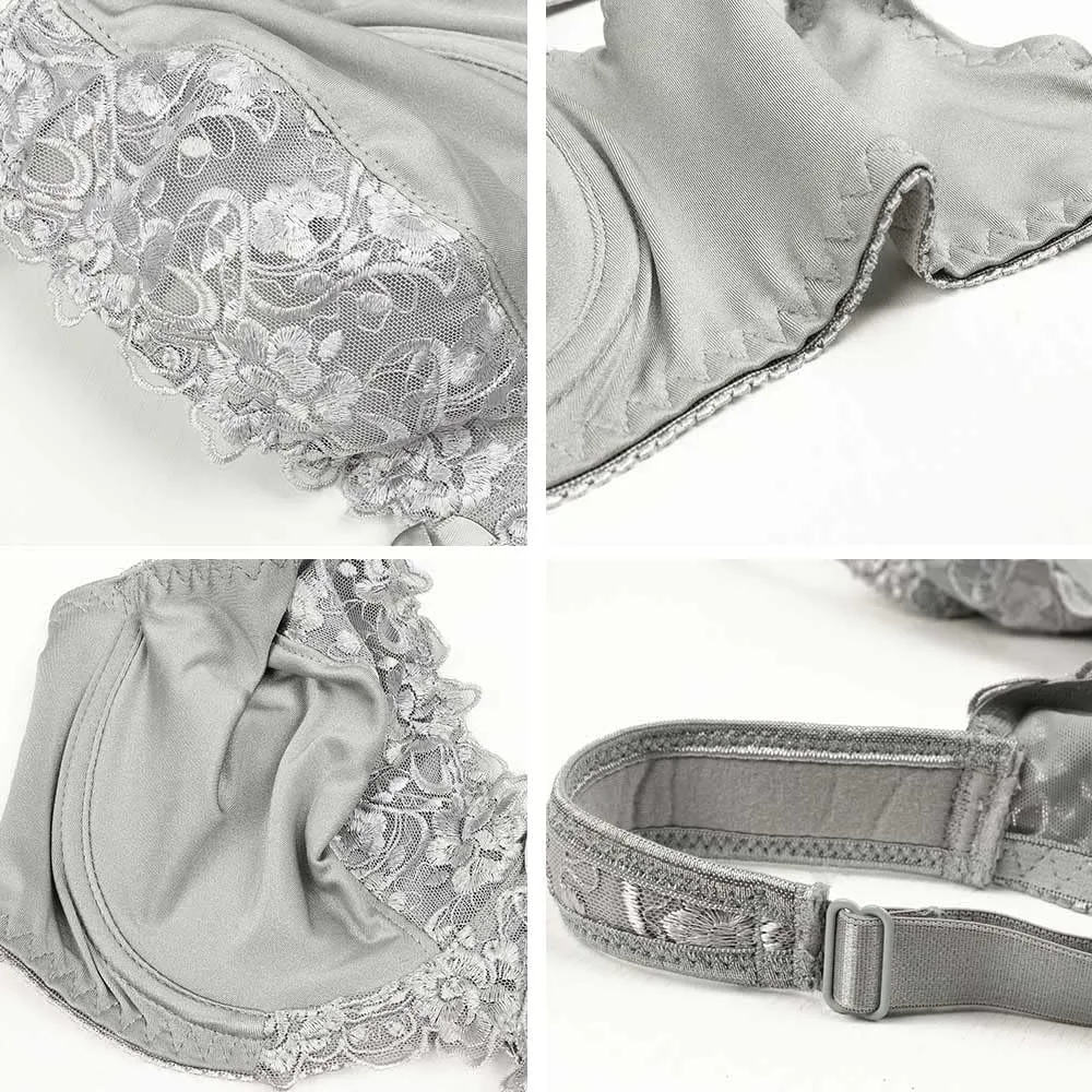 TELIMUSSTO Women's Full Coverage Underwire Bra Non Padded Floral Lace Bras Plus Size