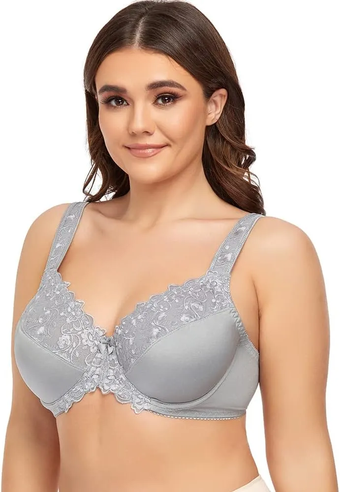TELIMUSSTO Women's Full Coverage Underwire Bra Non Padded Floral Lace Bras Plus Size