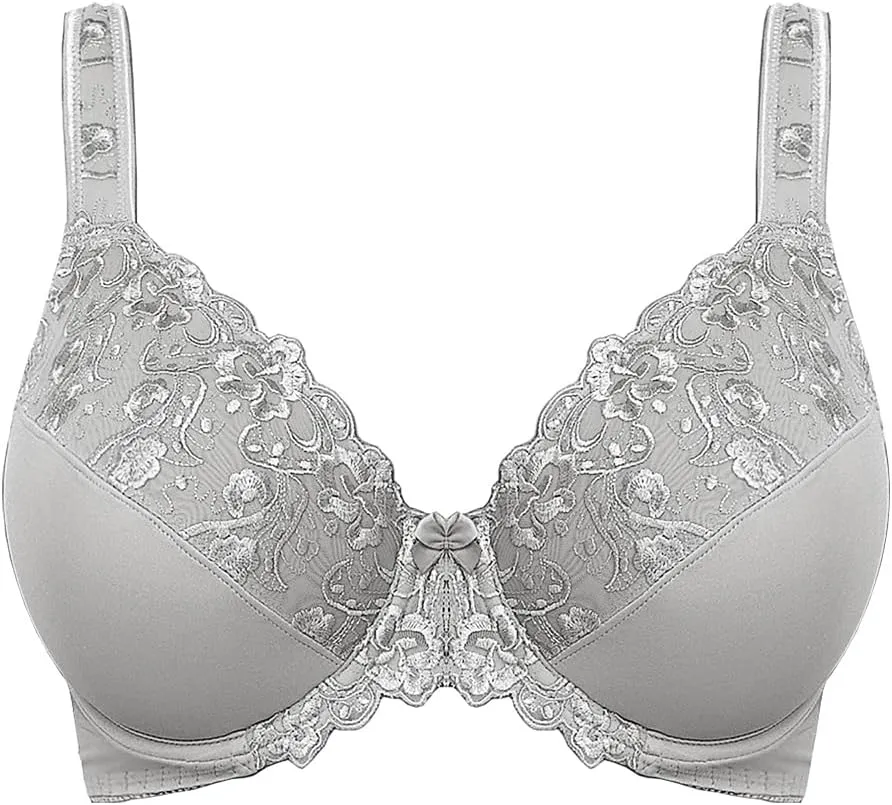 TELIMUSSTO Women's Full Coverage Underwire Bra Non Padded Floral Lace Bras Plus Size