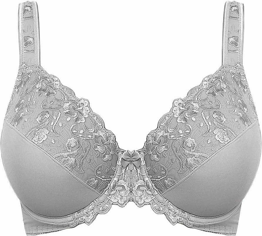 TELIMUSSTO Women's Full Coverage Underwire Bra Non Padded Floral Lace Bras Plus Size