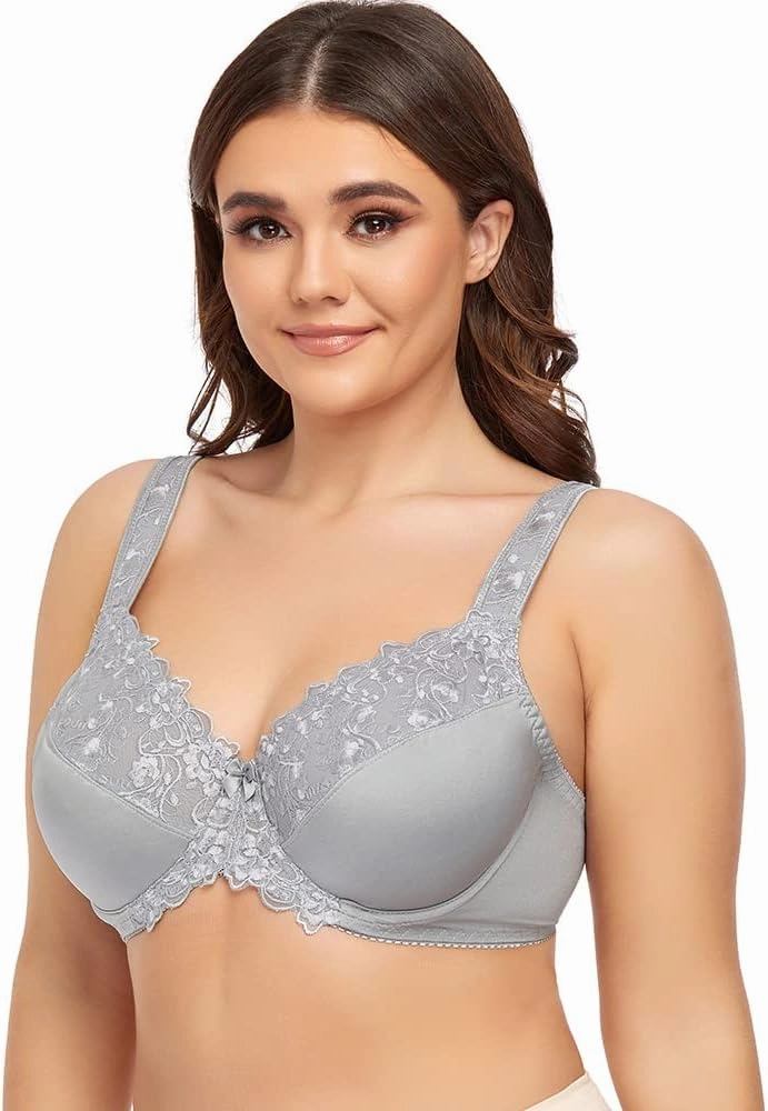 TELIMUSSTO Women's Full Coverage Underwire Bra Non Padded Floral Lace Bras Plus Size