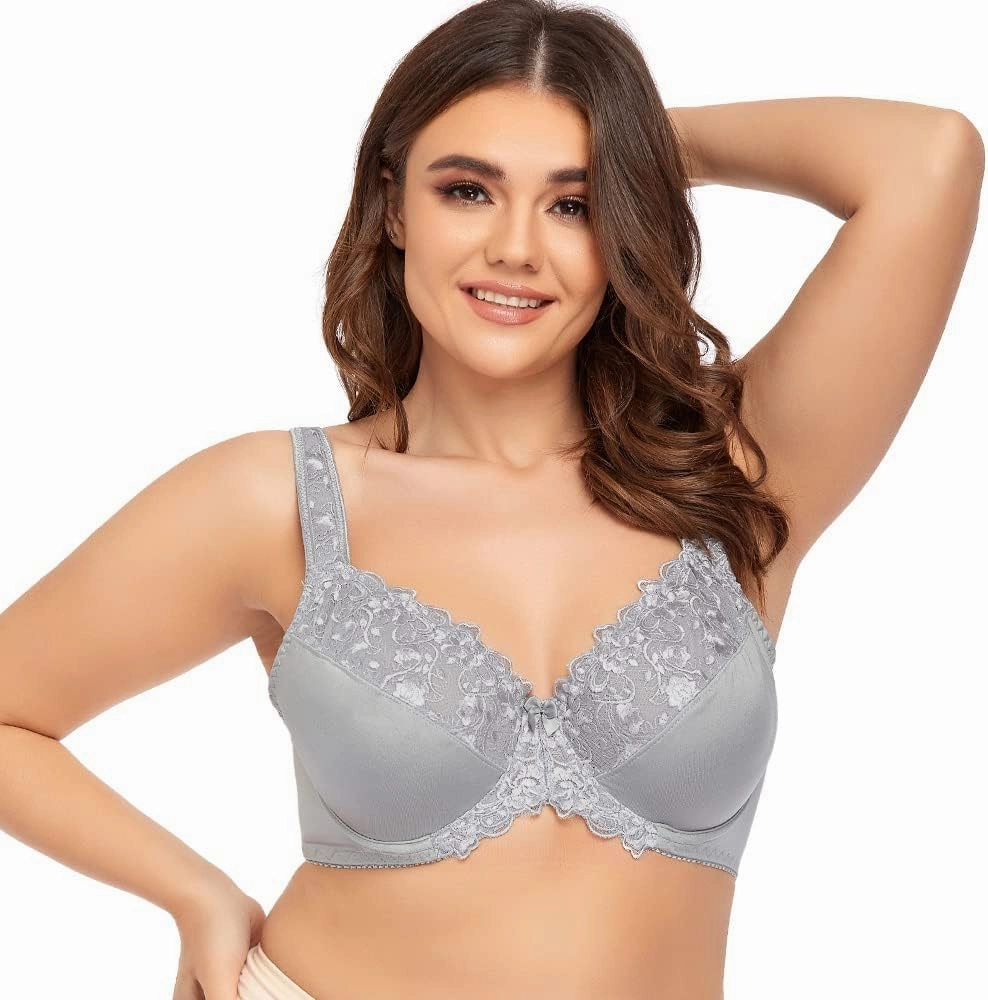 TELIMUSSTO Women's Full Coverage Underwire Bra Non Padded Floral Lace Bras Plus Size