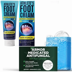 Terramed Just Think Comfort Foot Recovery Bundle with Antifungal Foot Cream and Exfoliating Bar Soap for Jock Itch, Athlete’s Foot, Ringworm and Cracked Heels