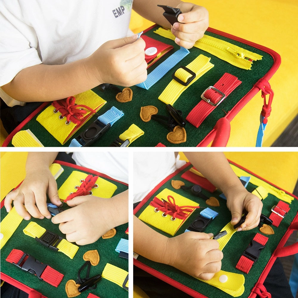teytoy Busy Board for Toddlers, Baby Basic Skills Activity Board Preschool Educational Learning Toys Fine Motor Montessori Sensory Board Learn to Dress Snap Zip Tie Shoe Laces for 2 to 4 Year Old Kids