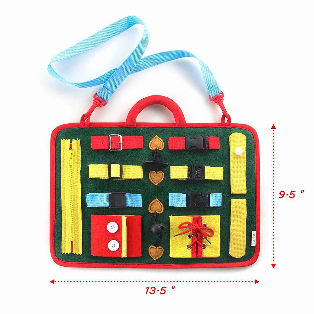 teytoy Busy Board for Toddlers, Baby Basic Skills Activity Board Preschool Educational Learning Toys Fine Motor Montessori Sensory Board Learn to Dress Snap Zip Tie Shoe Laces for 2 to 4 Year Old Kids