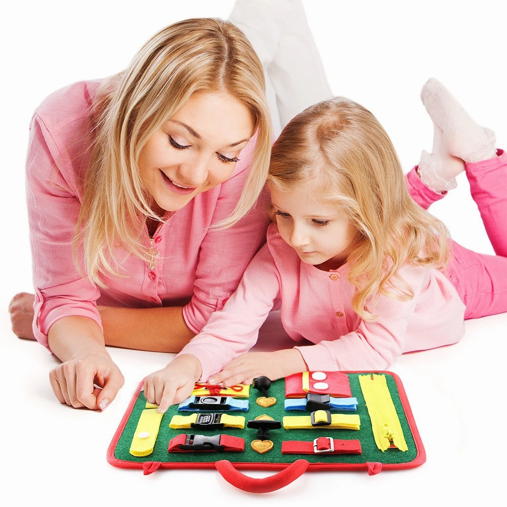 teytoy Busy Board for Toddlers, Baby Basic Skills Activity Board Preschool Educational Learning Toys Fine Motor Montessori Sensory Board Learn to Dress Snap Zip Tie Shoe Laces for 2 to 4 Year Old Kids