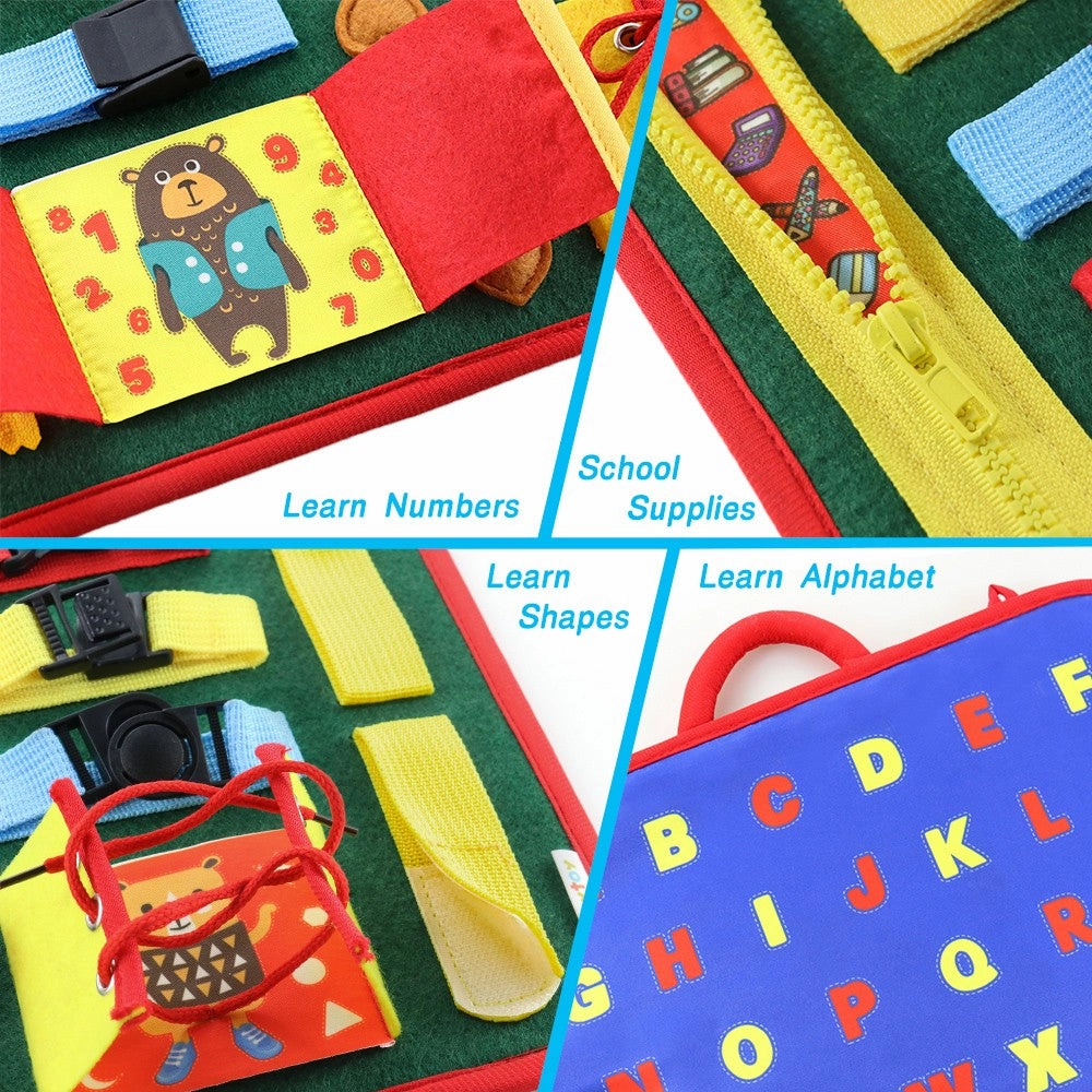 teytoy Busy Board for Toddlers, Baby Basic Skills Activity Board Preschool Educational Learning Toys Fine Motor Montessori Sensory Board Learn to Dress Snap Zip Tie Shoe Laces for 2 to 4 Year Old Kids
