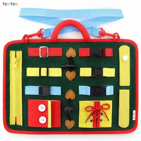 teytoy Busy Board for Toddlers, Baby Basic Skills Activity Board Preschool Educational Learning Toys Fine Motor Montessori Sensory Board Learn to Dress Snap Zip Tie Shoe Laces for 2 to 4 Year Old Kids
