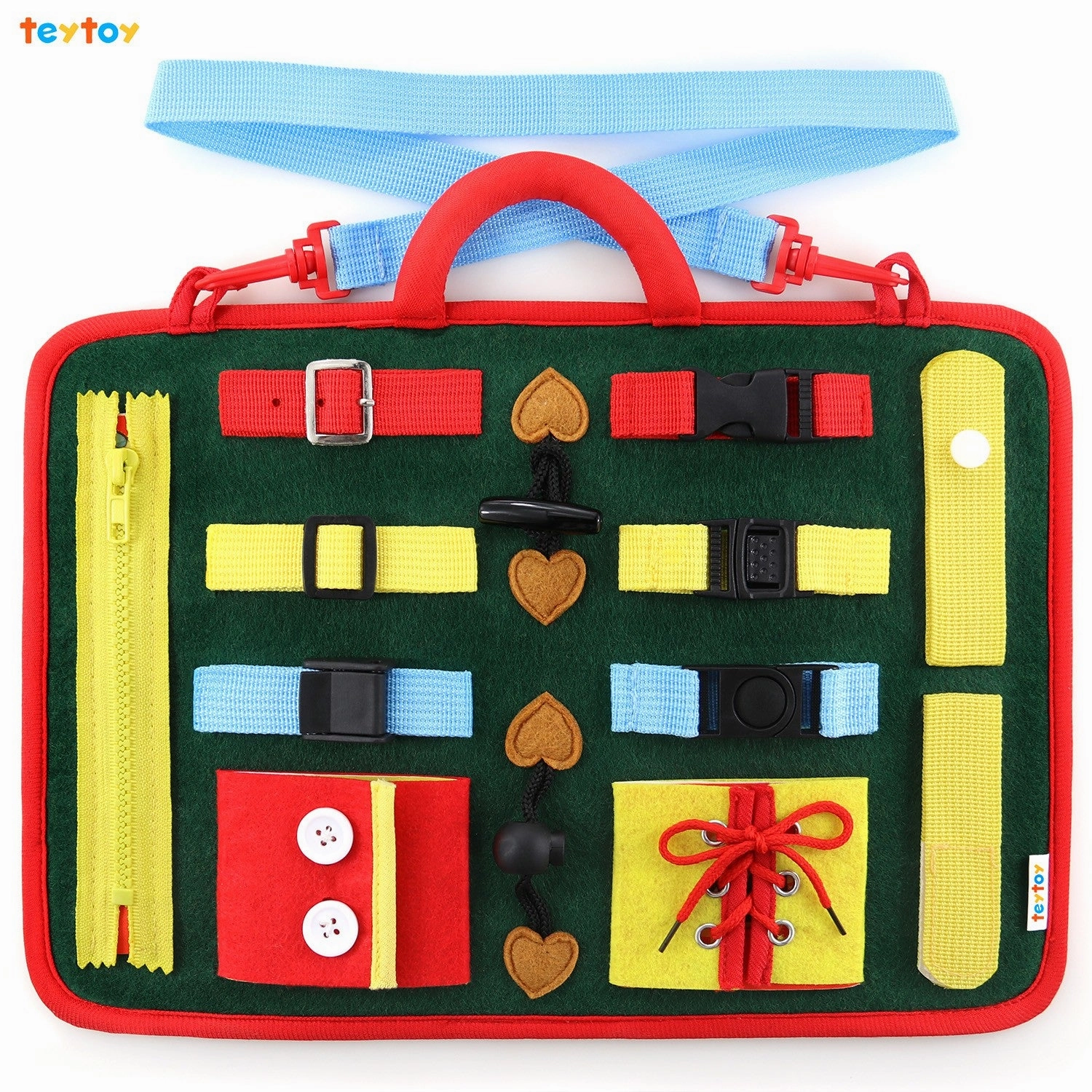 teytoy Busy Board for Toddlers, Baby Basic Skills Activity Board Preschool Educational Learning Toys Fine Motor Montessori Sensory Board Learn to Dress Snap Zip Tie Shoe Laces for 2 to 4 Year Old Kids