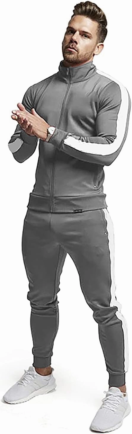 TEZO Men's Casual Active Tracksuits Full Zip Sports Jogging Suits Sets Athletic Running 2 Piece Sweatsuits with Zip Pockets