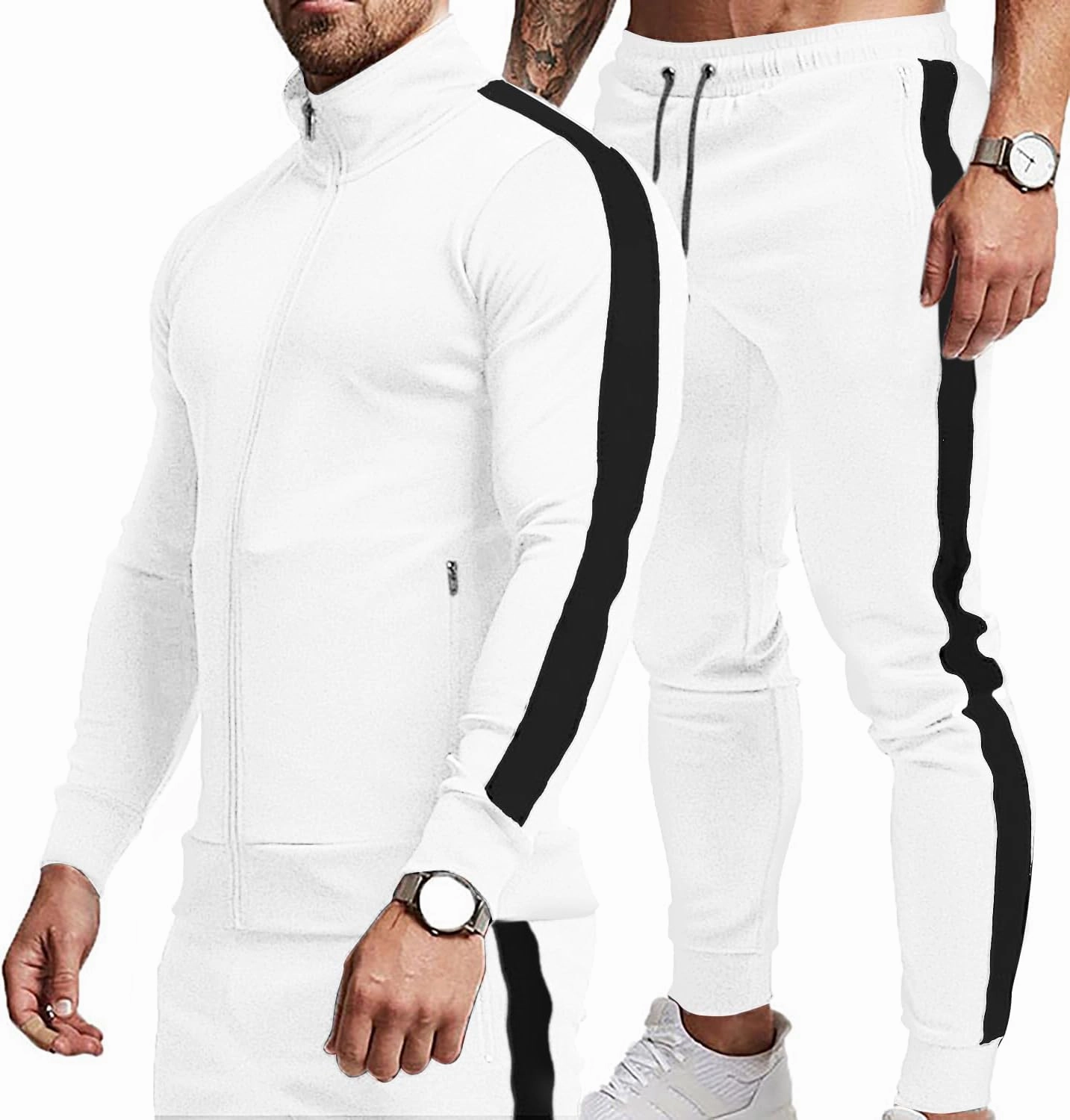 TEZO Men's Casual Active Tracksuits Full Zip Sports Jogging Suits Sets Athletic Running 2 Piece Sweatsuits with Zip Pockets
