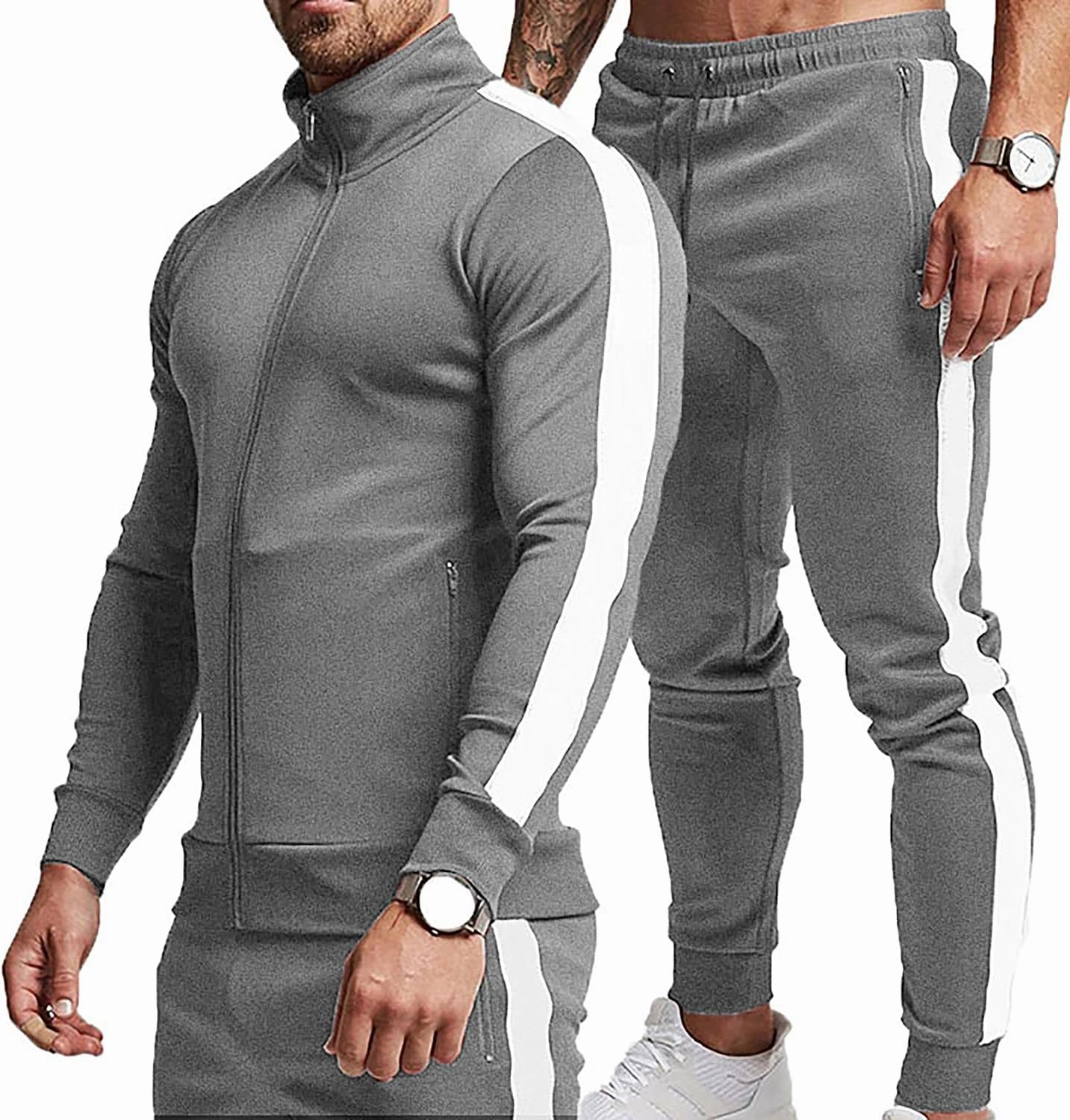 TEZO Men's Casual Active Tracksuits Full Zip Sports Jogging Suits Sets Athletic Running 2 Piece Sweatsuits with Zip Pockets