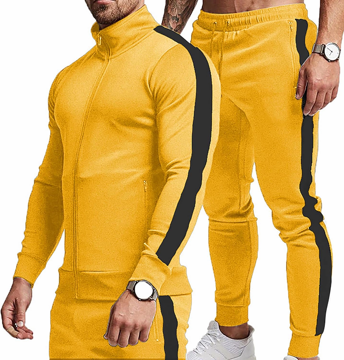 TEZO Men's Casual Active Tracksuits Full Zip Sports Jogging Suits Sets Athletic Running 2 Piece Sweatsuits with Zip Pockets