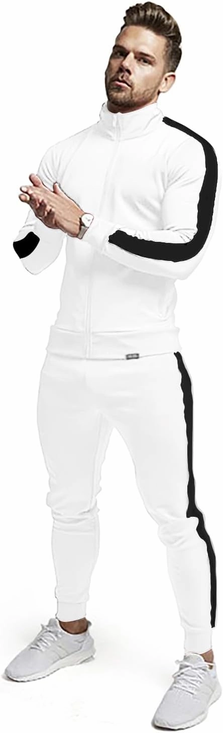 TEZO Men's Casual Active Tracksuits Full Zip Sports Jogging Suits Sets Athletic Running 2 Piece Sweatsuits with Zip Pockets