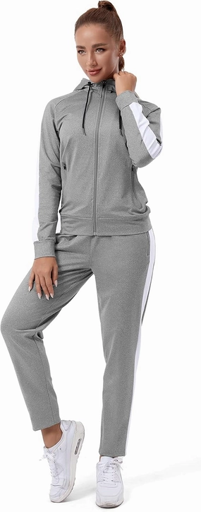 TEZO Womens Full Zip-Up Hoodie Tracksuit Set Long Sleeve Casual Jogging Suits Workout Gym 2 Piece Outfits with Pockets