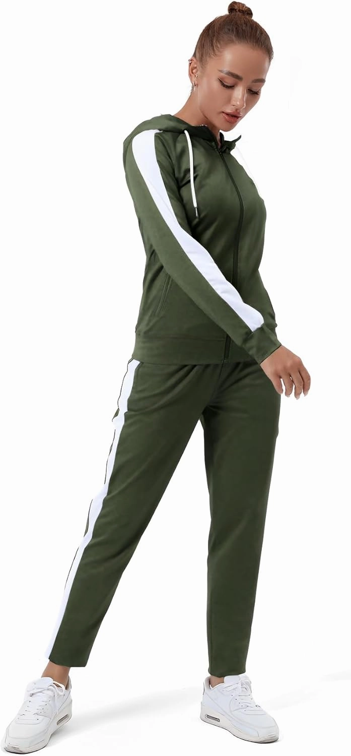 TEZO Womens Full Zip-Up Hoodie Tracksuit Set Long Sleeve Casual Jogging Suits Workout Gym 2 Piece Outfits with Pockets