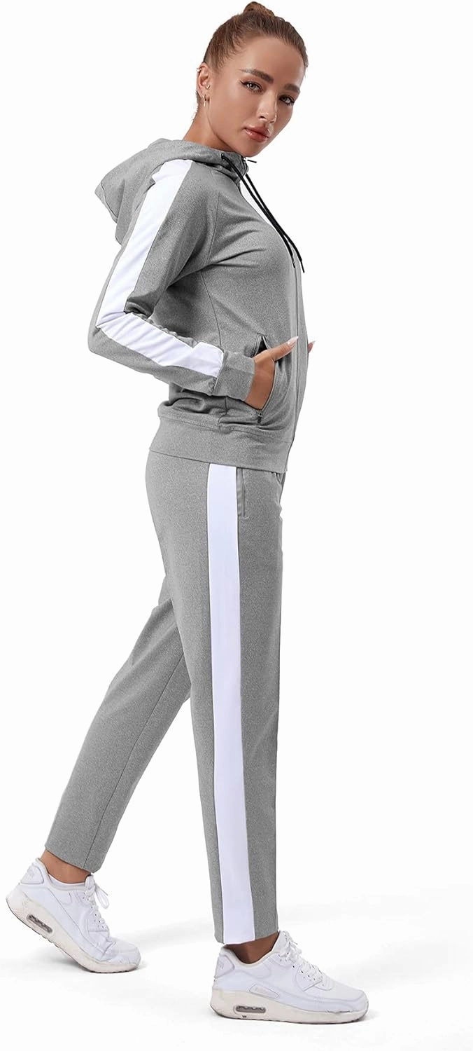 TEZO Womens Full Zip-Up Hoodie Tracksuit Set Long Sleeve Casual Jogging Suits Workout Gym 2 Piece Outfits with Pockets