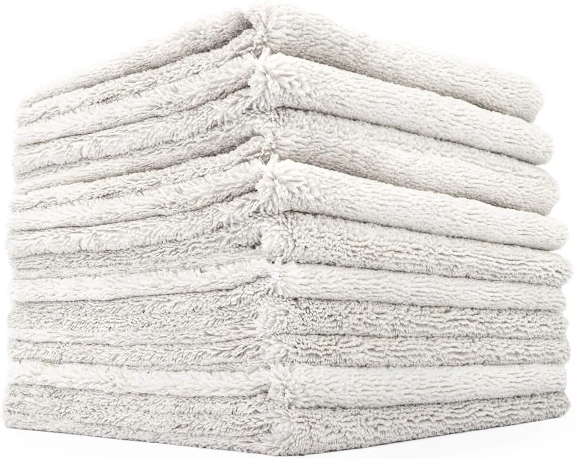 The Rag Company - Creature Edgeless Auto Detailing Towels; Professional 70/30 Blend, Dual-Pile Plush Microfiber, Buffing & Polishing, 420gsm - 16in x 16in - Ice Grey - 10-Pack
