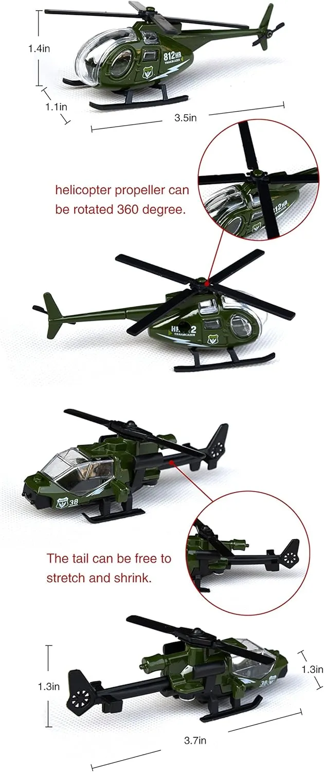 Tianmei 6 Cars in 1 Set Military Styling 1:87 Alloy Diecast Vehicle Models Collection Kids Toy, Armament Series Helicopter Tank Truck Armored Car (6pieces - Army)