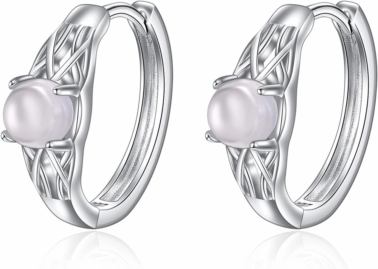 TIGER RIDER Pink Rose Quartz Stone Small Hoop Earrings Gemstone Sterling Silver Celtic Knot Jewelry For Women Birthday Gifts