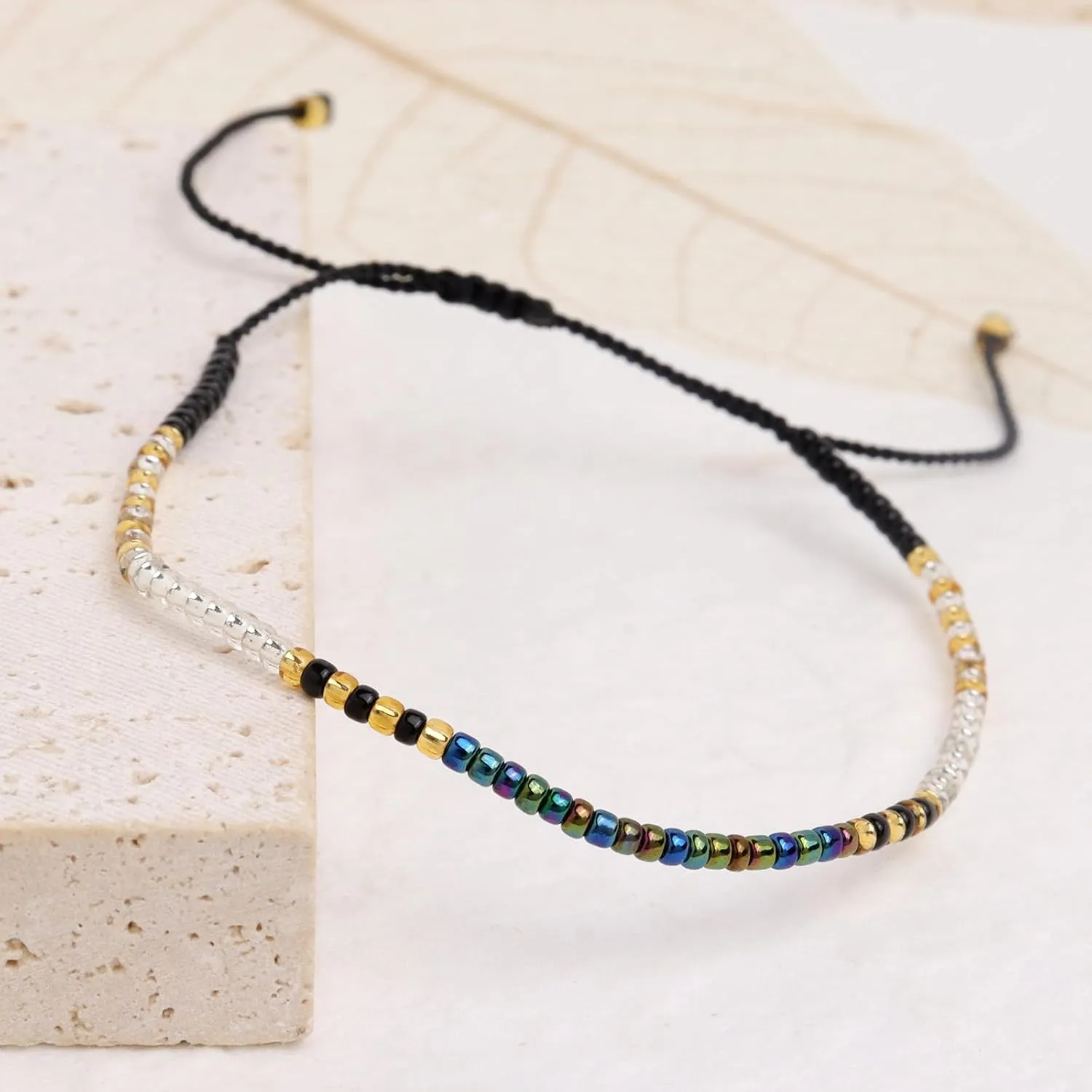 Tila Flat Beads Bracelets Stack Set for Women, Handmade Gold Beads Gemstone Colorful Stretch String Bracelet Outfit Accessories Jewelry Gift.